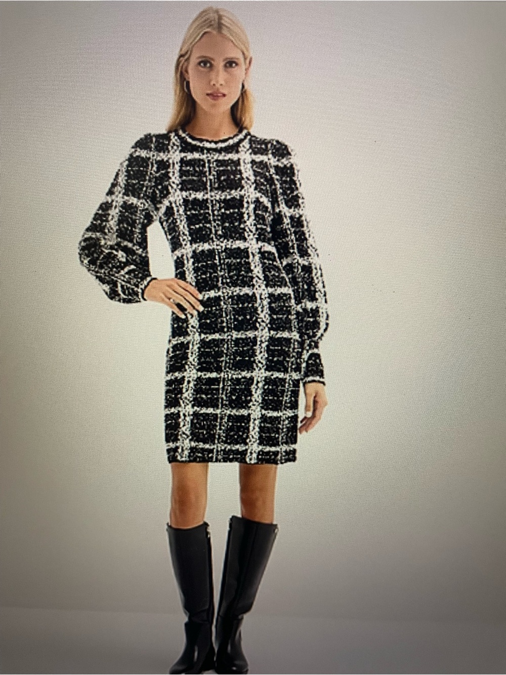 NWT Melonie T Sweater Dress - Black & White Plaid Long Sleeve Women’s Size S